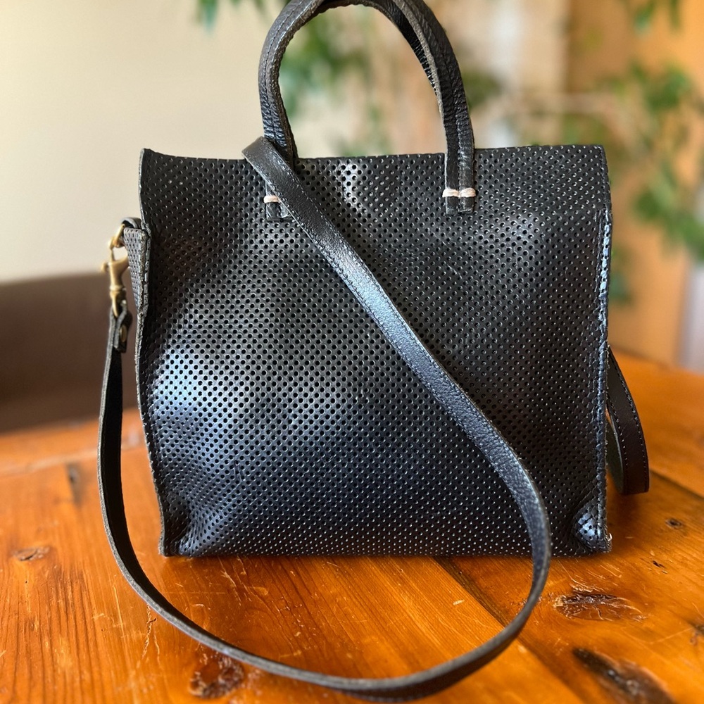 Clare V Petite Simple Tote in black perforated leather